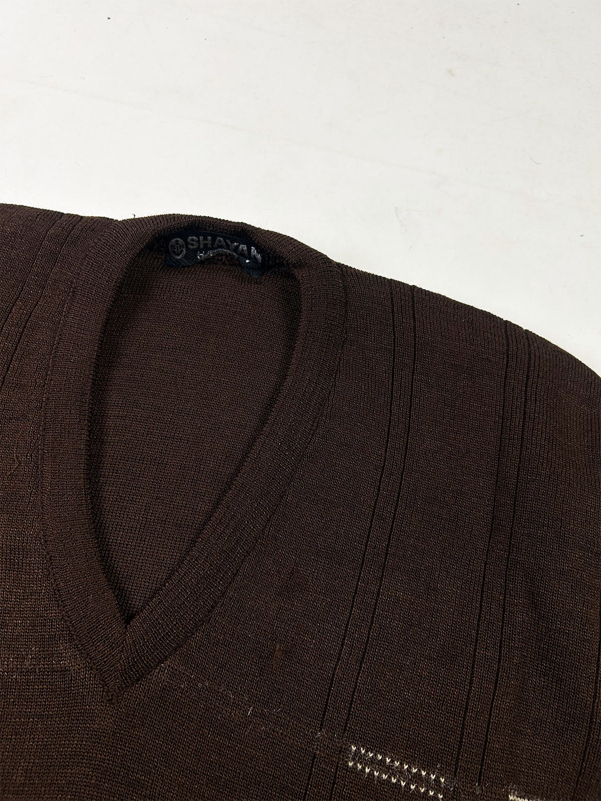 Heritage Espresso Textured V-Neck Sweater For Men MSW95