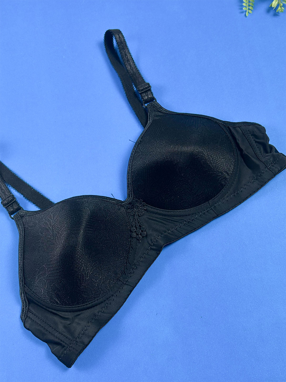 Black Subtle Floral Textured Bra for Girls and Women LB95