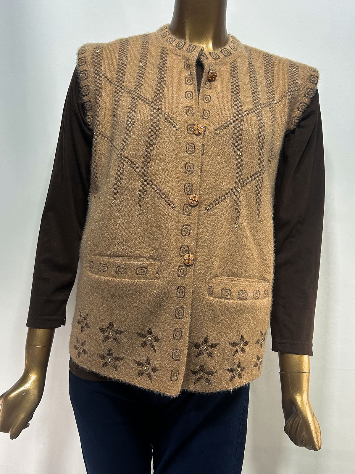 Brown Sleeveless Sweater For Women WSW95