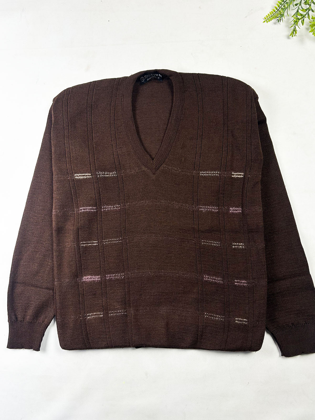 Heritage Espresso Textured V-Neck Sweater For Men MSW95