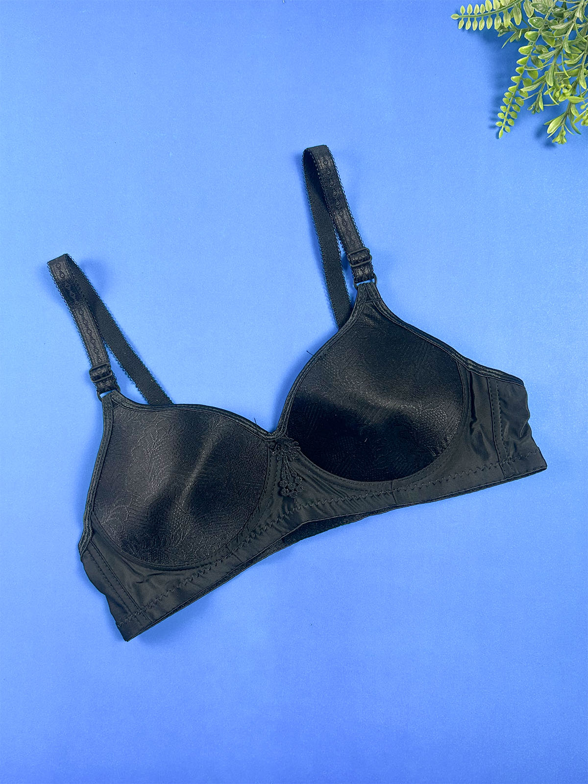 Black Subtle Floral Textured Bra for Girls and Women LB95
