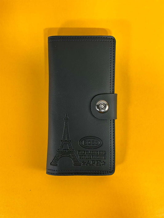 Black Syn-Leather Long Wallet For Men MW96