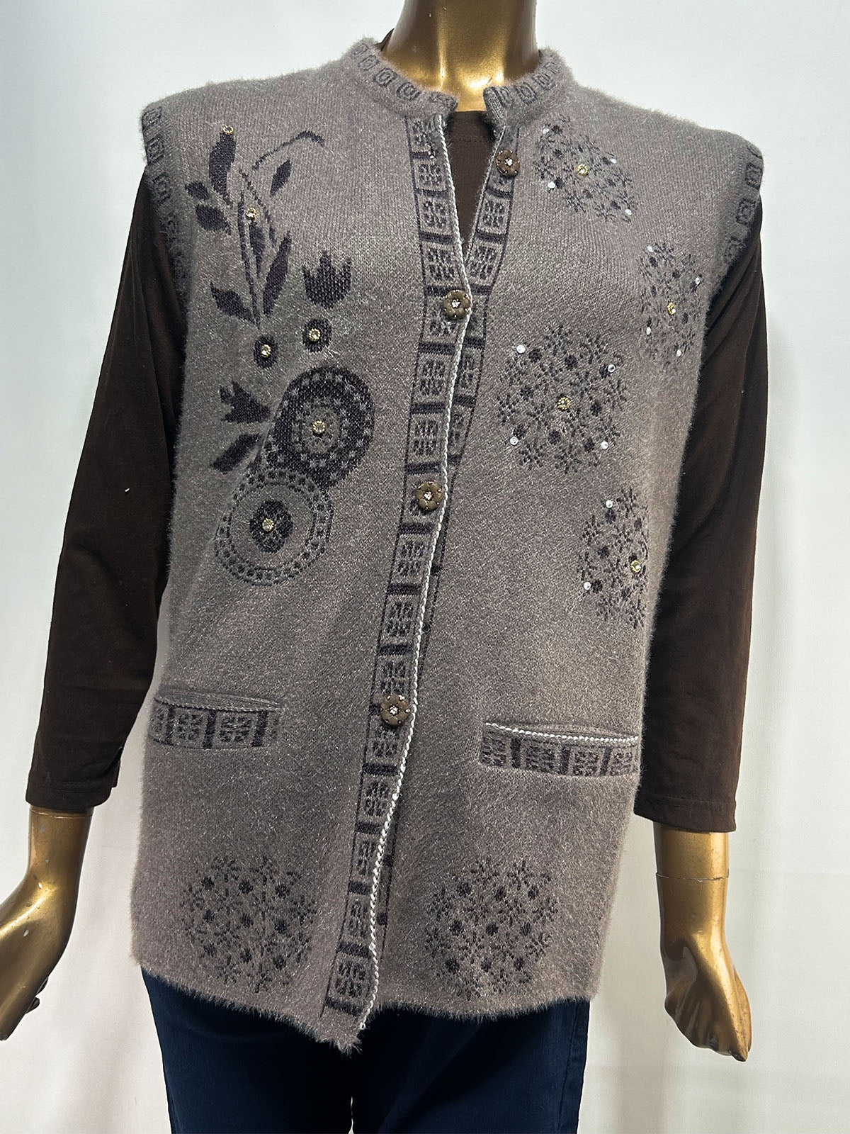 Greyish Sleeveless Sweater For Women WSW96