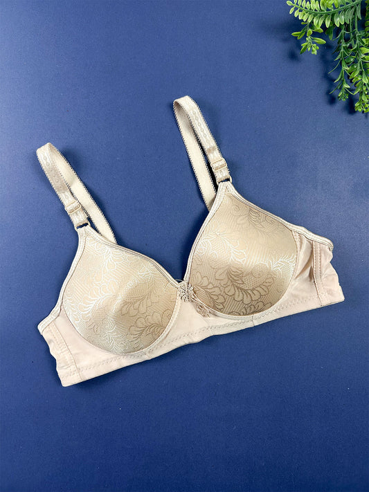 Beige Floral Jacquard Bra for Girls and Women LB96