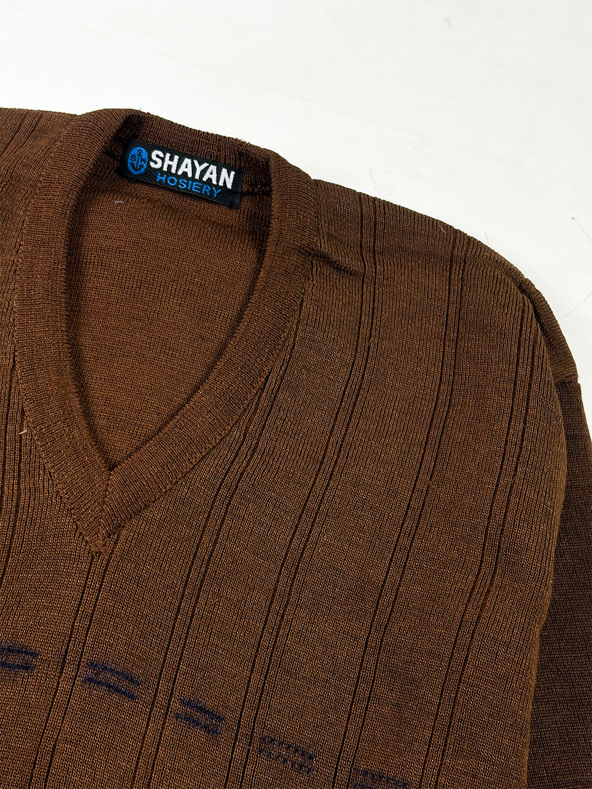 Heritage Chestnut Textured V-Neck Sweater For Men MSW97