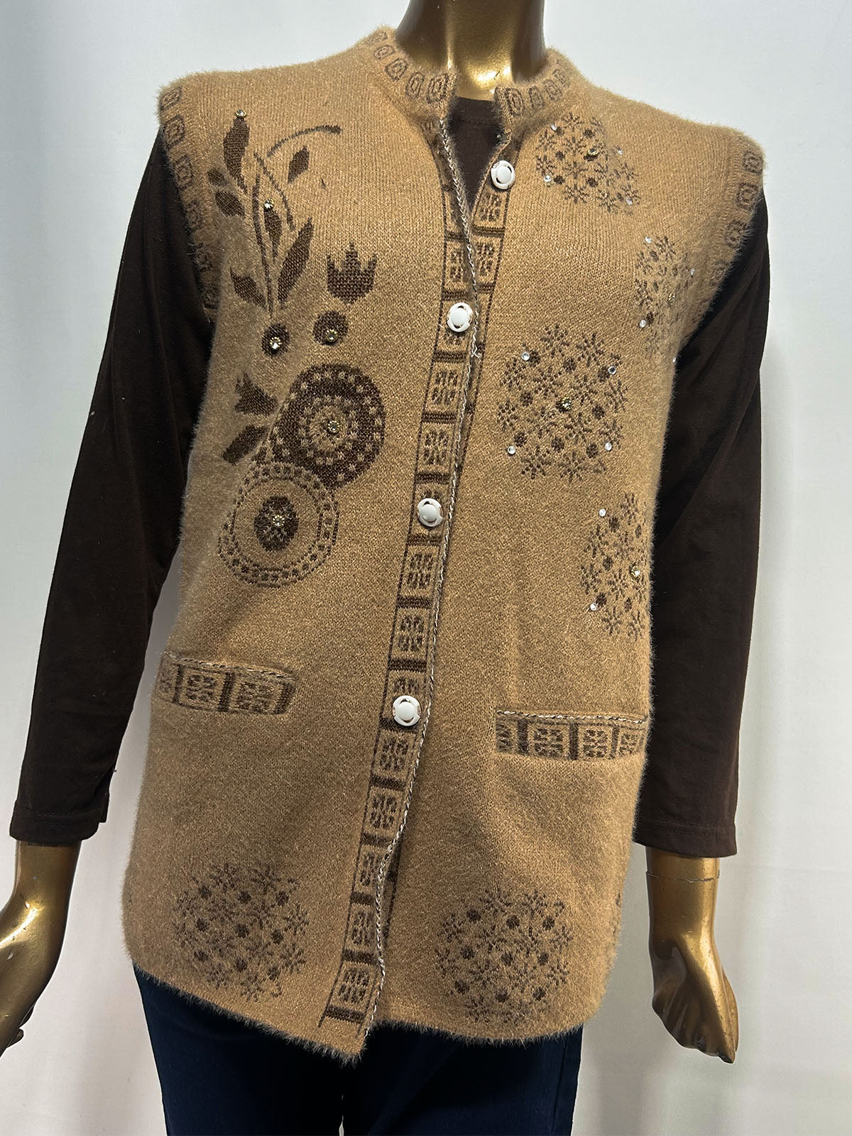 Brown Sleeveless Sweater For Women WSW97