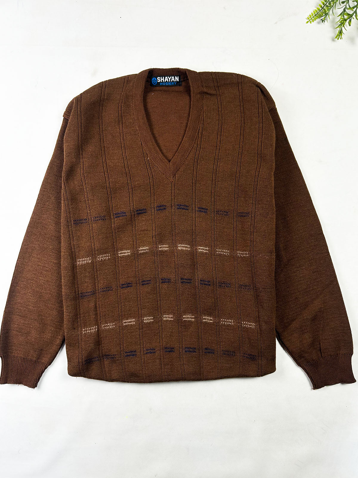 Heritage Chestnut Textured V-Neck Sweater For Men MSW97