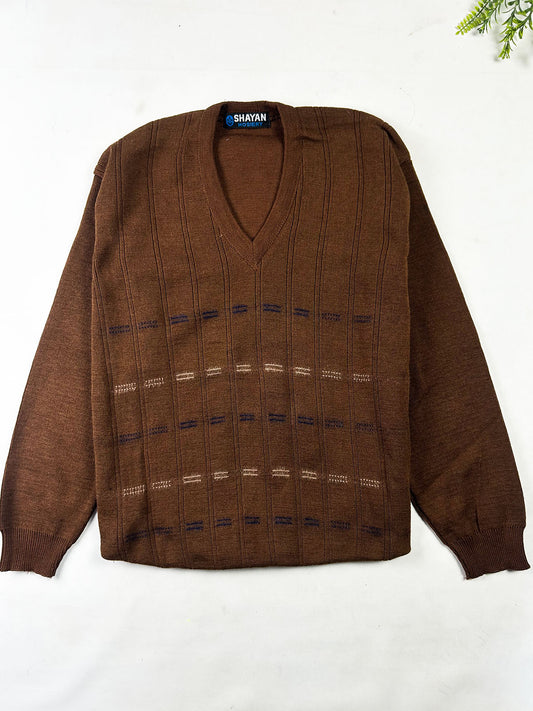 Heritage Chestnut Textured V-Neck Sweater For Men MSW97