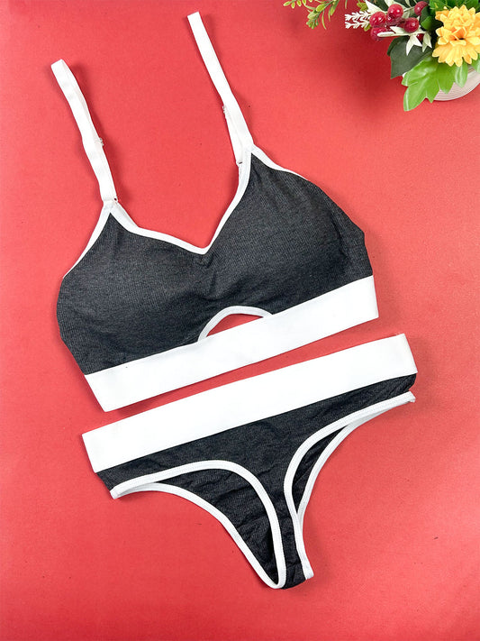 Black & White Two-Piece Bra and Panty Set for Girls and Women LB97