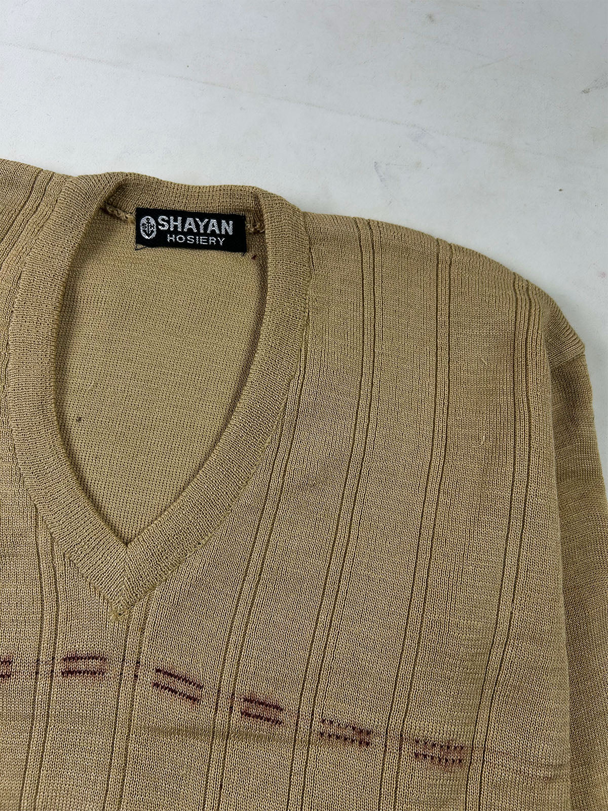 Heritage Khaki Textured V-Neck Sweater For Men MSW98