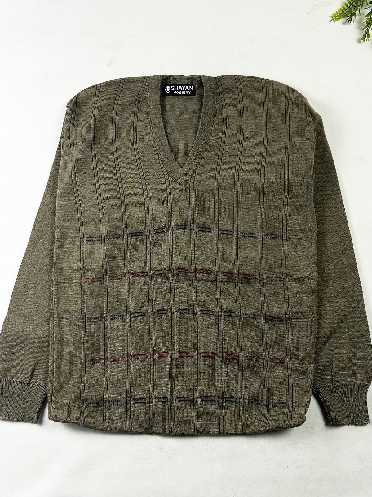 Heritage Olive Grey Textured V-Neck Sweater For Men MSW99
