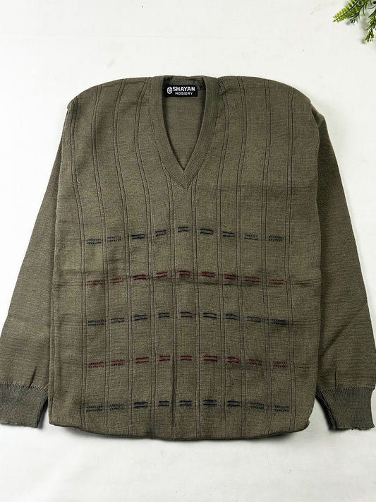 Heritage Olive Grey Textured V-Neck Sweater For Men MSW99