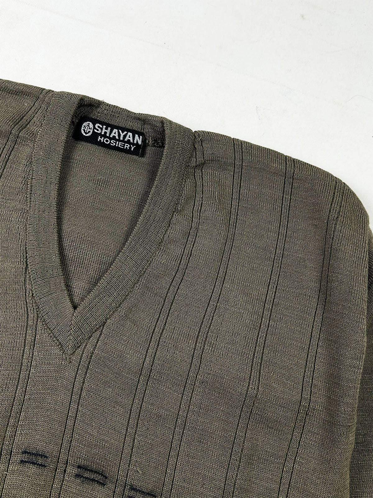 Heritage Olive Grey Textured V-Neck Sweater For Men MSW99