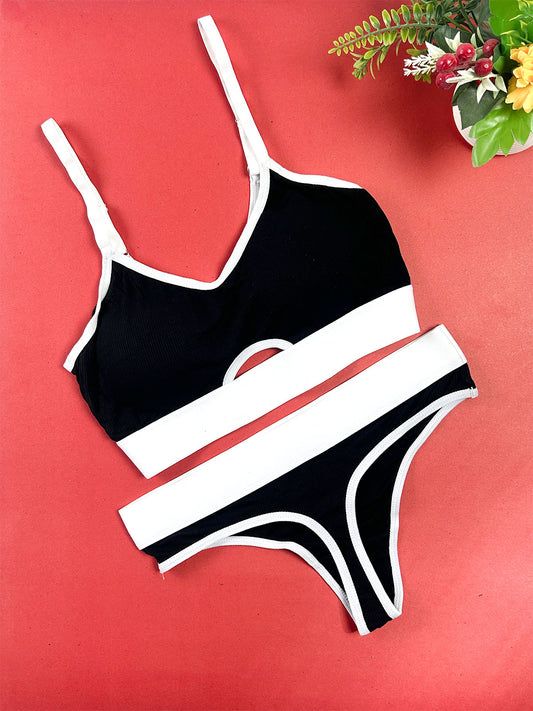 Black & White Ribbed Two-Piece Bra and Panty Set for Girls and Women LB99
