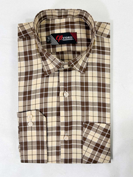 Brown Checks Formal Dress Shirt For Men MFS376