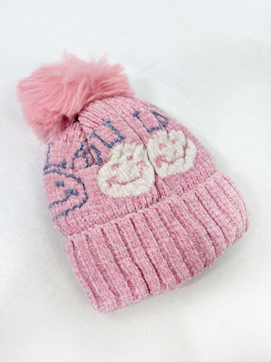 Smile Pink Beanie Winter Cap For Kids BWC33