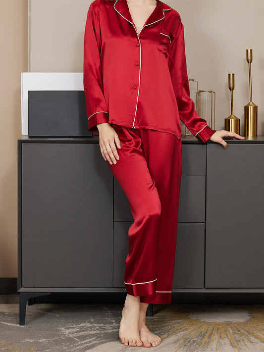 Red Plain Silk Night Suit For Womens/Girls WNS02