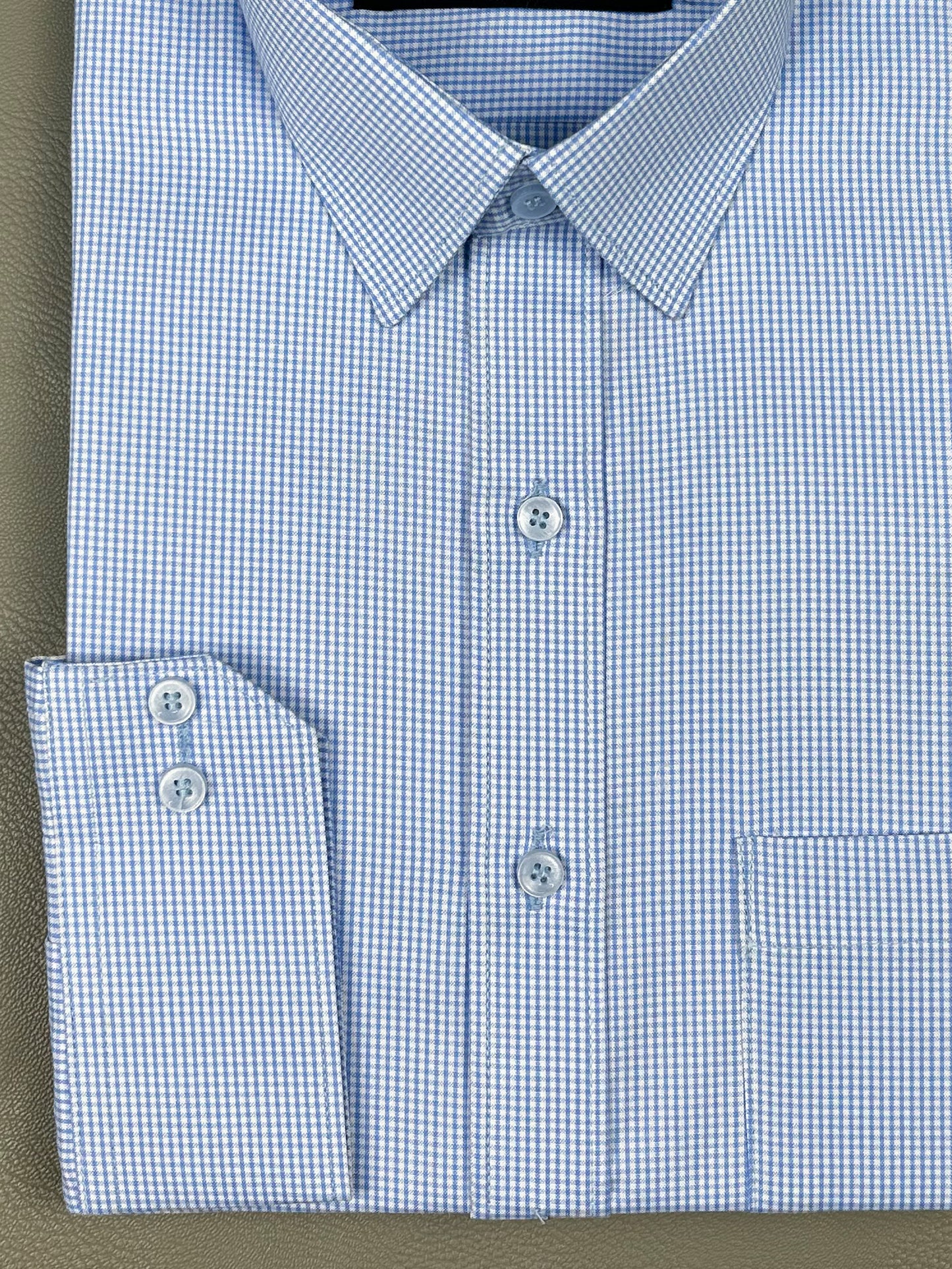 Light Blue Small Checks Formal Dress Shirt For Men MFS193