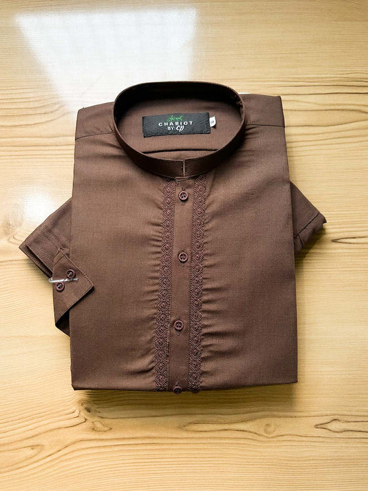 982-9 MSK512 Brown Stitched Suit Sherwani Collar Kameez Shalwar For Men