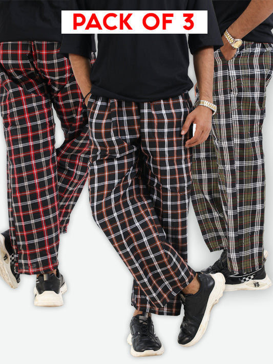 Pack Of 3 A Men's Trouser Checks - Multicolor & Multidesign