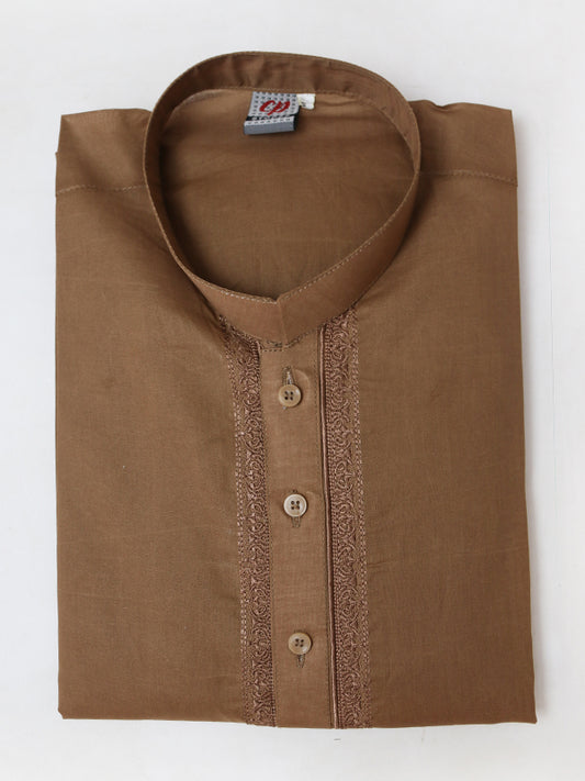 AM 100% Premium Cotton Kurta Sherwani Collar for Men Brown