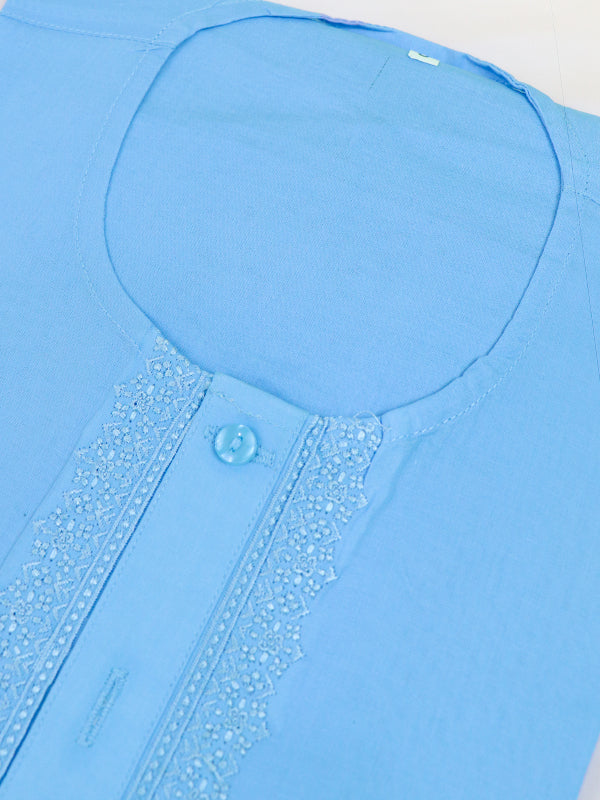 Sky Blue 100% Cotton Magsi Collar Kurta for Men M.A MK02