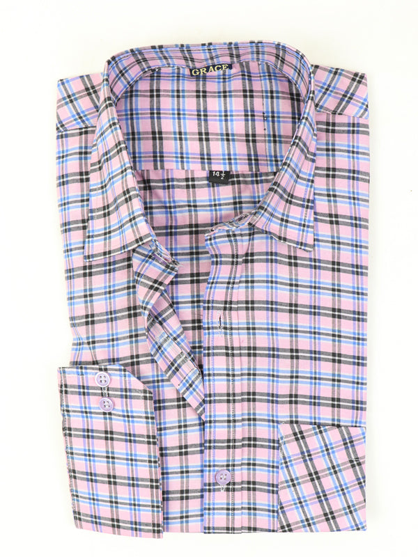 AZ Men's Formal Dress Shirt Pink B Checks