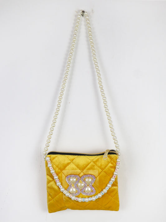 Stylish Velvet Handbag For Women's Heart Yellow 21