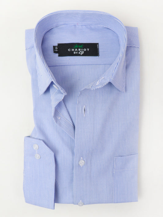 Z Men's Formal Dress Shirt Blue White Pencil Stripes
