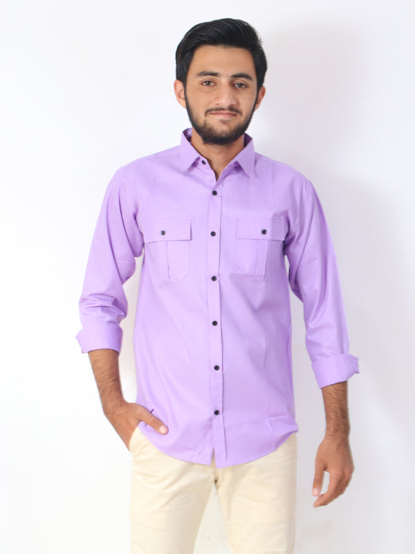 MCS01 Men's Double Pocket Casual Shirt Purple