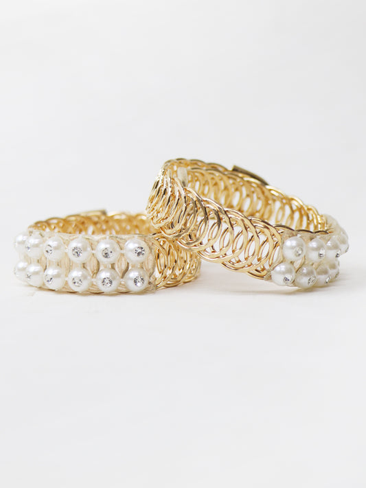BLT03 Pack of 2 Fancy Stylish Pearls Bracelet Golden