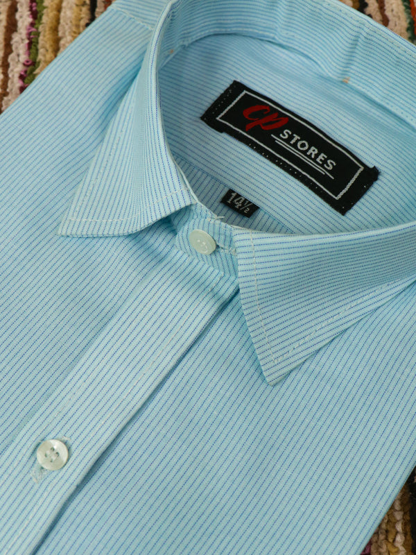 Sky Blue Lines Formal Dress Shirt For Mens AZ MFS61