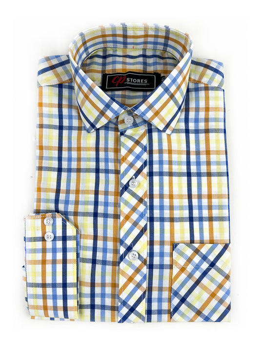 Orange Line Checks Formal Dress Shirt For Men MFS309