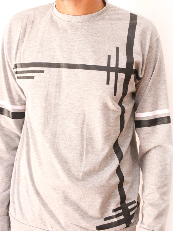 Light Grey Full Sleeve Printed T-Shirt For Men SN MTS69