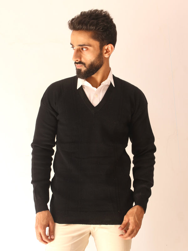 MSW23 Full Sleeves Plain Sweater for Men Black