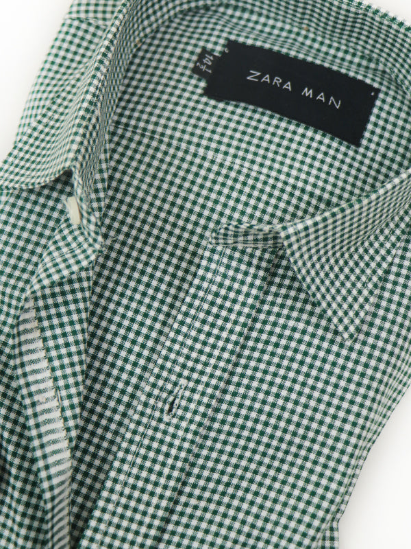 MFS47 AZ Men's Formal Dress Shirt Green Small Checks