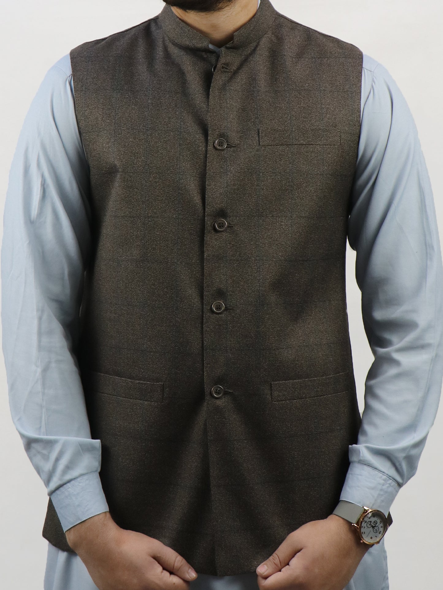 Dark Brown Checks Waistcoat for Men MW09