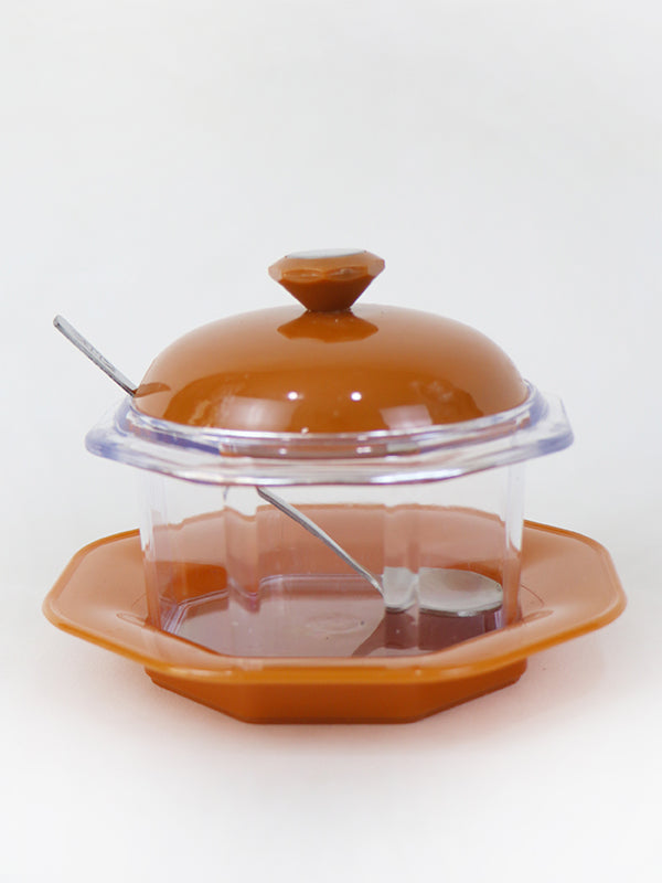 Acrylic Sugar Pot With Lid & Spoon Brown