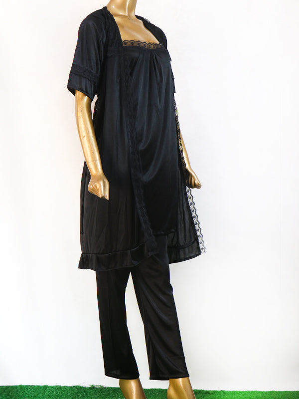 Black - 3Pcs Long Nighty For Women WLN01