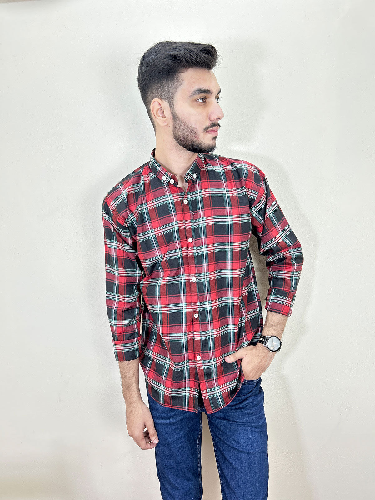 Red Checks Casual Shirt For Men MCS101