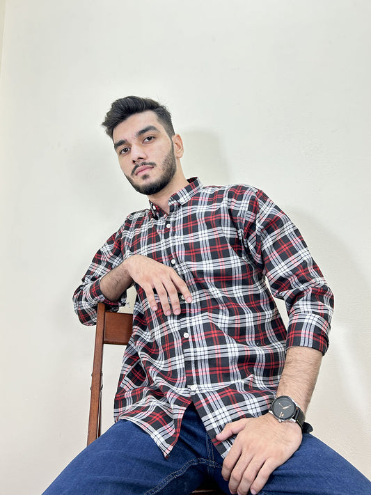R Black Checks Casual Shirt For Men MCS103