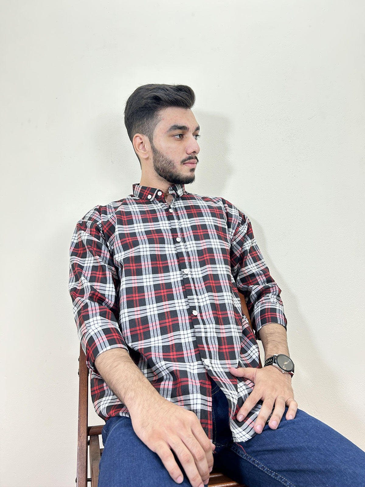 R Black Checks Casual Shirt For Men MCS103