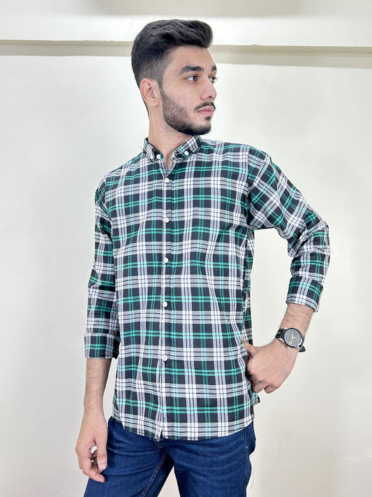 Green Checks Casual Shirt For Men MCS106
