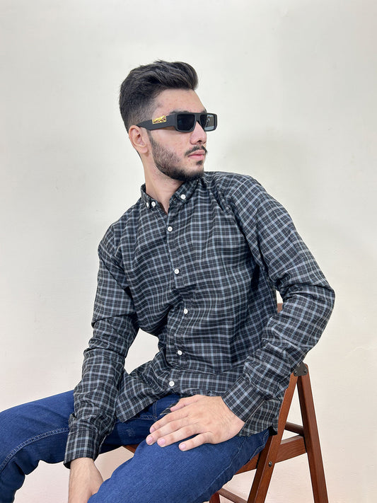 Dark Grey Checks Casual Shirt For Men MCS108