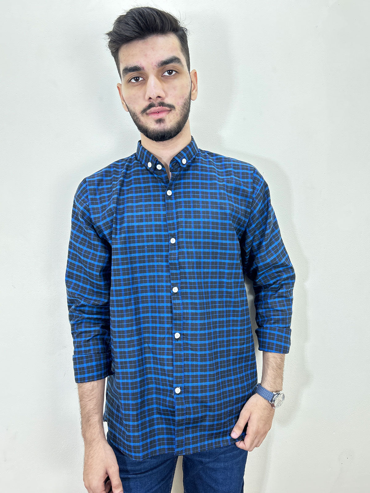 Ink Blue Checks Casual Shirt For Men MCS98