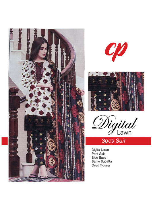 3Pcs Unstitched Digital Lawn Suit For Women WU137