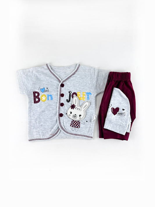 0Mth - 3Mth Jour Maroon Baba Suit For Newborns NBS525
