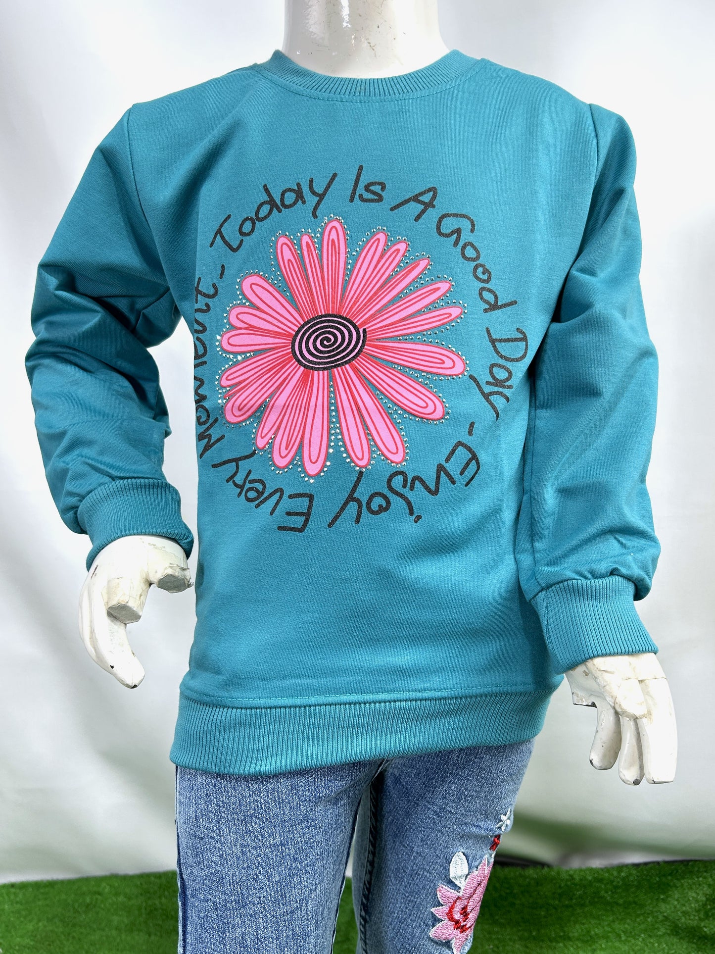 3Yrs - 8Yrs Flower Blue Full Sleeve T-Shirt For Girls SK GTS88