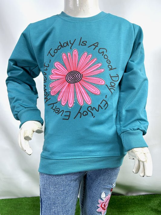 3Yrs - 8Yrs Flower Blue Full Sleeve T-Shirt For Girls SK GTS88
