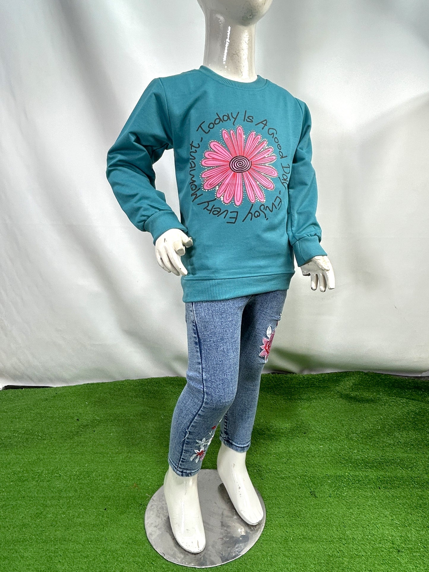 3Yrs - 8Yrs Flower Blue Full Sleeve T-Shirt For Girls SK GTS88